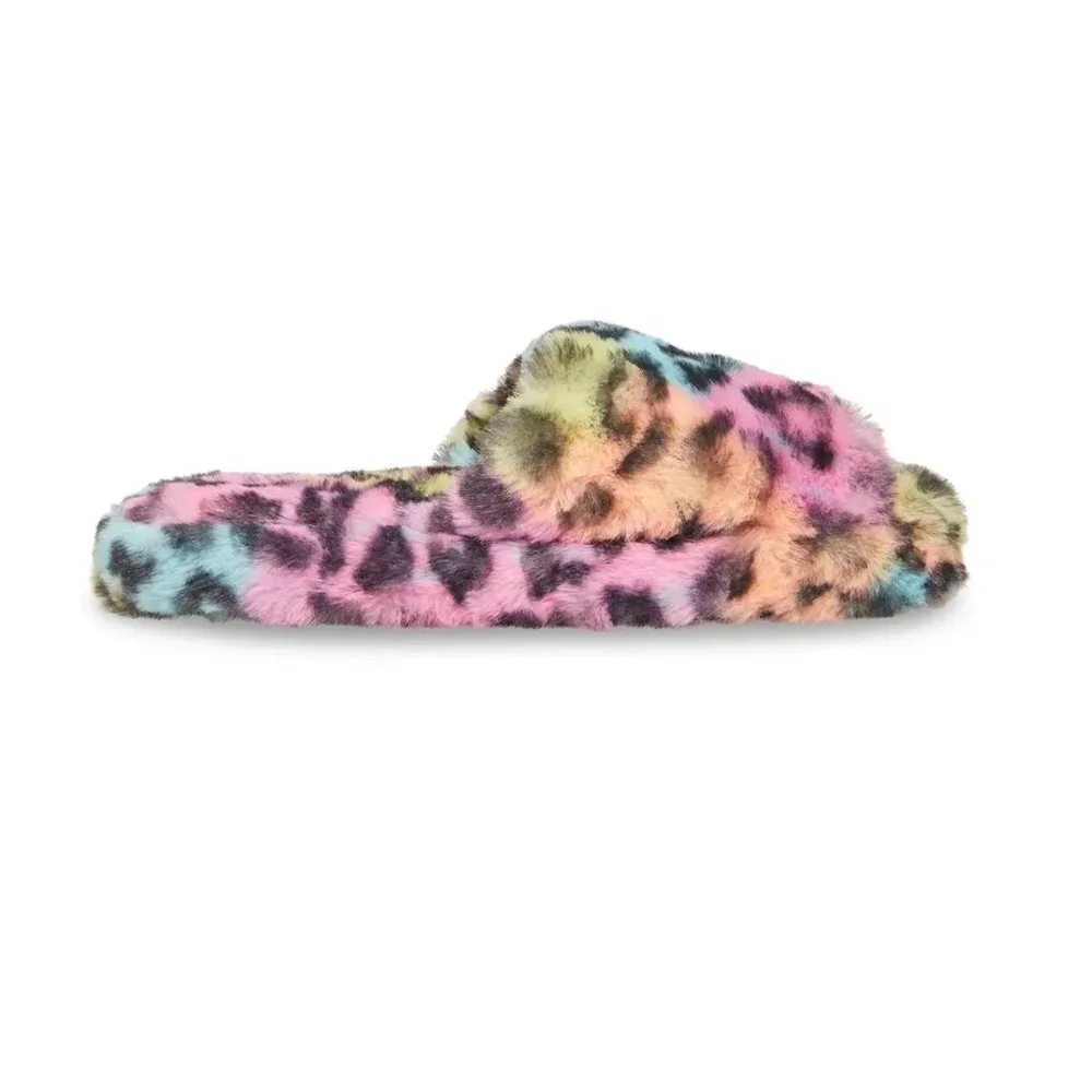 Steve Madden Frillz Faux Fur Slipper Pastel Multi